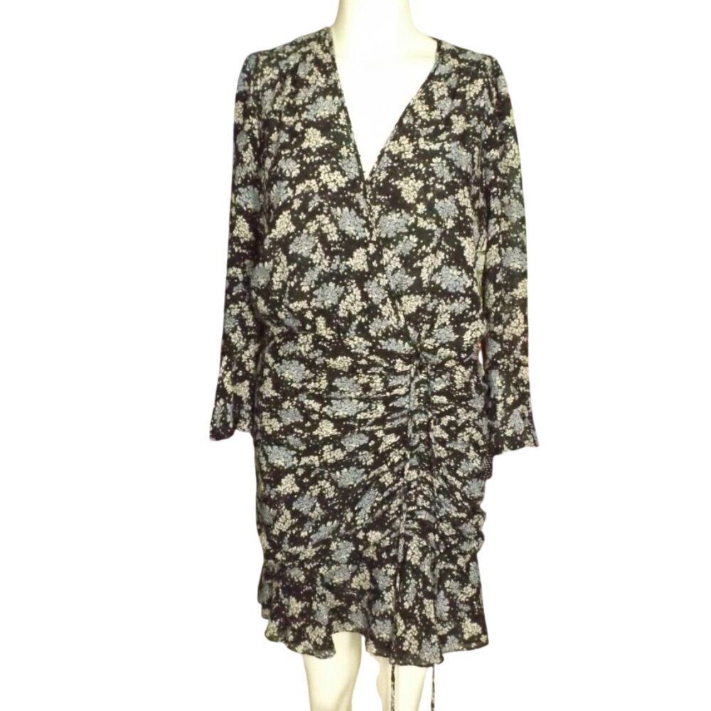 VERONICA BEARD Silk Dress, 6, Black/Floral, Semi-sheer, Mini/Short, 3/4 sleeves - Picture 10 of 15